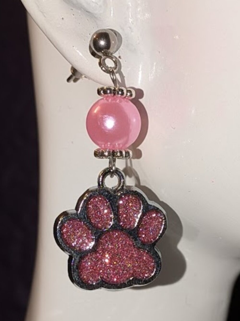 Light Pink Sparkle Paw Print Earrings